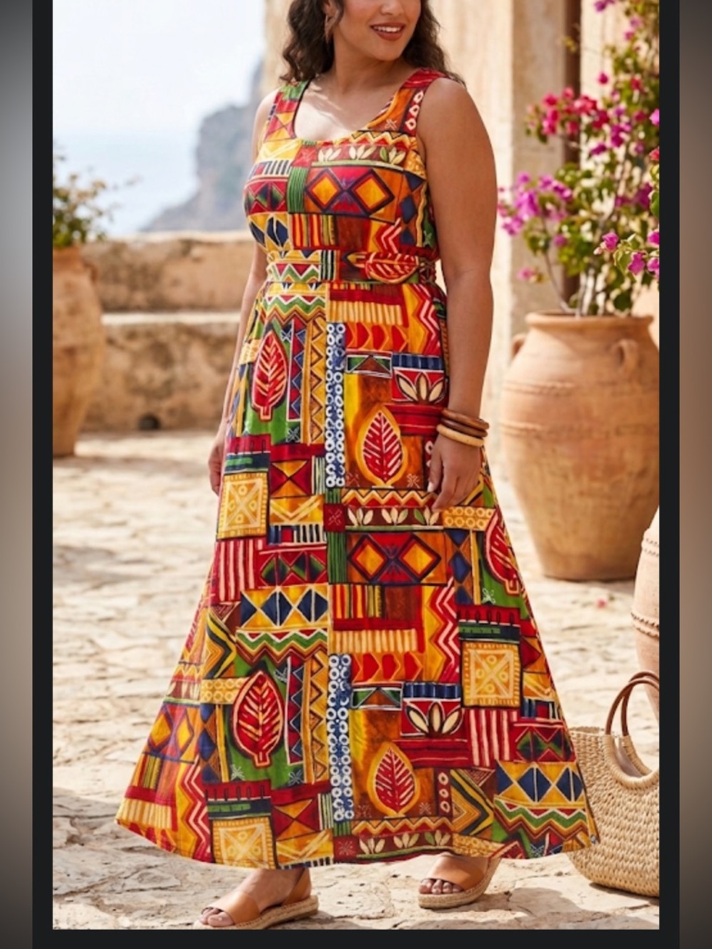 NWOT Jane Ashley Colorful Geometric back tie side slits Maxi Dress plus size 3X